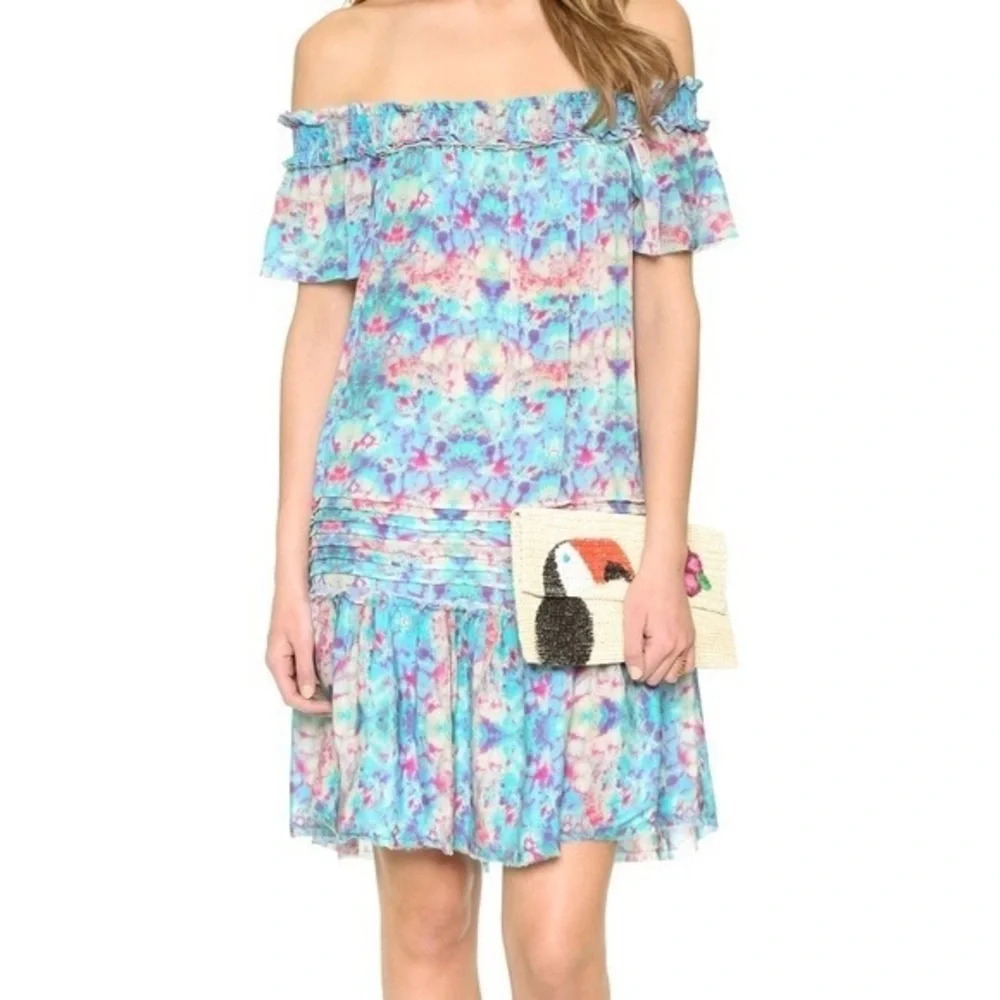 Anthro Willa Summer Mini Dress Pepin Off the Shoulder Ruffle Tier sz 4